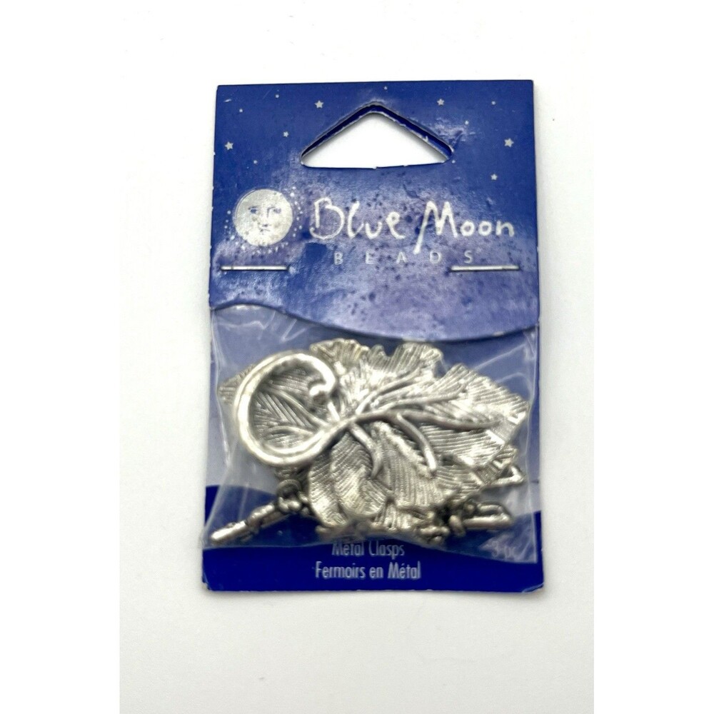 Silver Leaf Metal Clasp Jewelry Bead Blue Moon 3pc